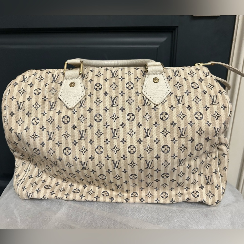 Authentic Louis Vuitton Beige and Black Monogram Satchel